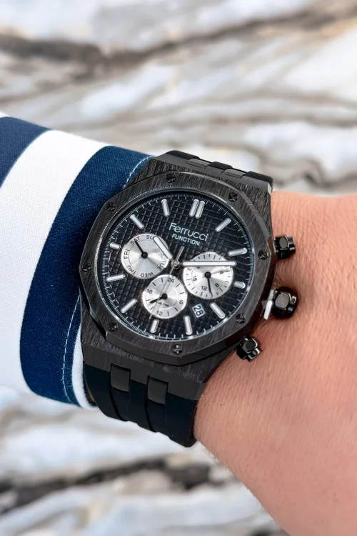 Ferrucci Siyah Silikon Kordon Çelik Kasa Function Erkek Kol Saati+Bileklik zmfer077