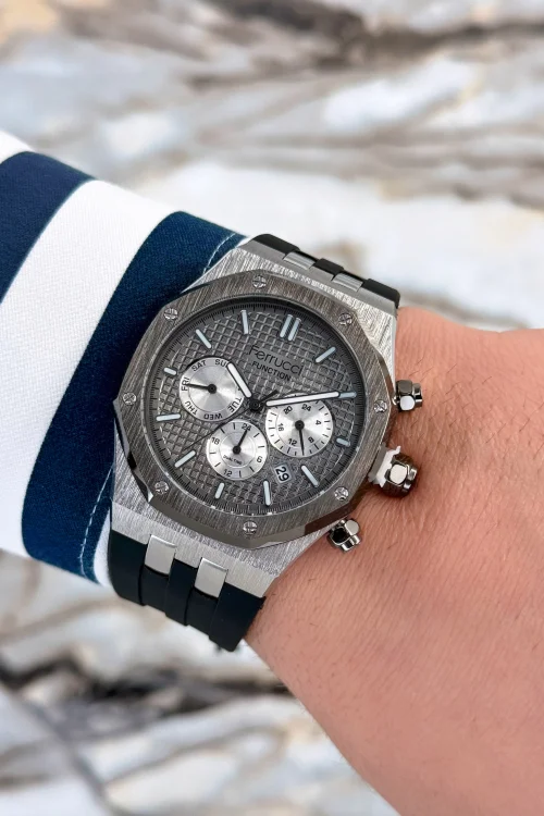 Ferrucci Siyah Silikon Kordon Çelik Kasa Function Erkek Kol Saati+Bileklik zmfer077