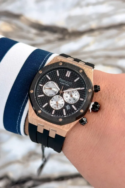 Ferrucci Siyah Silikon Kordon Çelik Kasa Function Erkek Kol Saati+Bileklik zmfer077