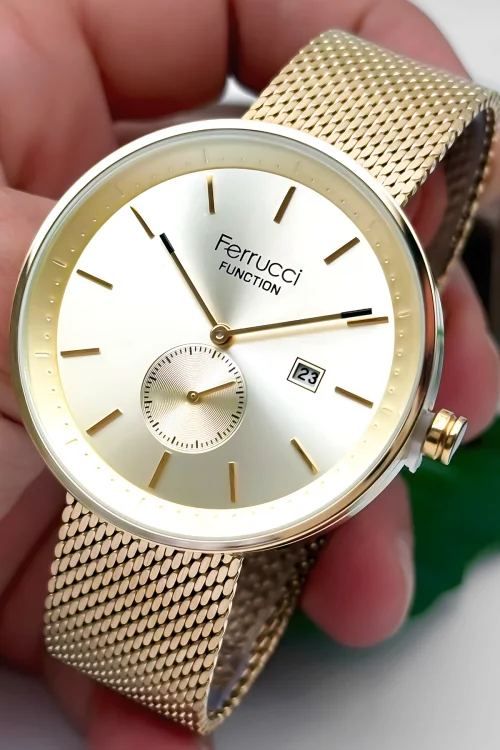 Ferrucci Takvimli Erkek Kol Saati Çelik Kasa & Çelik Kordon Gold zmfer182