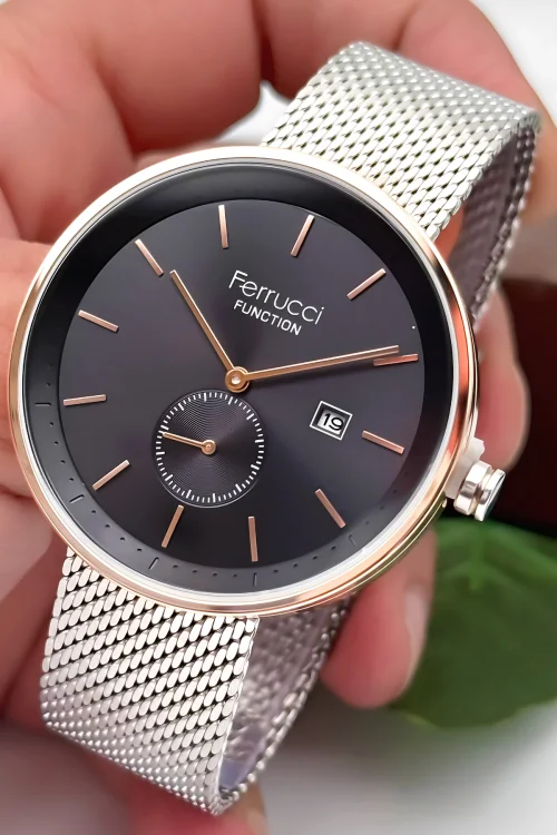 Ferrucci Takvimli Erkek Kol Saati Çelik Kasa & Çelik Kordon Gümüş-Siyah zmfer182