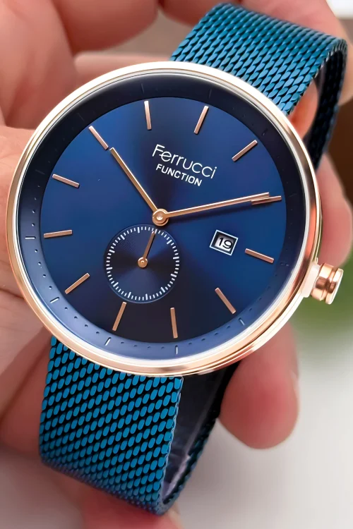 Ferrucci Takvimli Erkek Kol Saati Çelik Kasa & Çelik Kordon Lacivert zmfer182