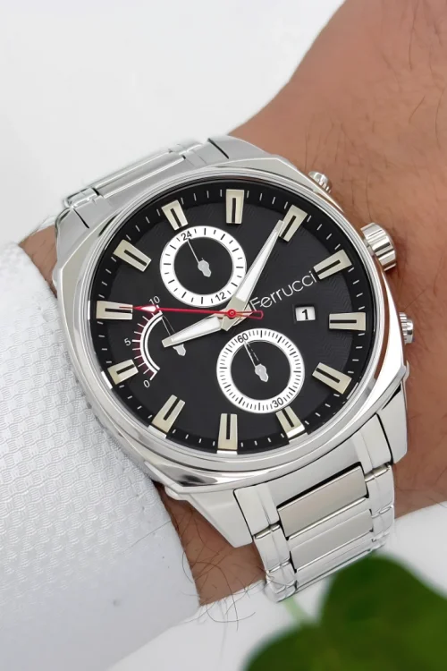 Ferrucci Takvimli Erkek Kol Saati - ZMFer181 | Çelik Kasa & Çelik Kordon | Gümüş-Siyah