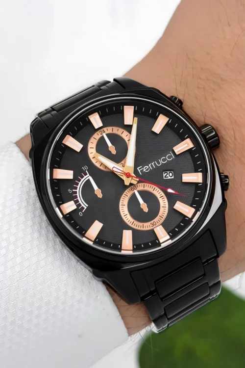 Ferrucci Takvimli Erkek Kol Saati - ZMFer181 | Çelik Kasa & Çelik Kordon | Siyah