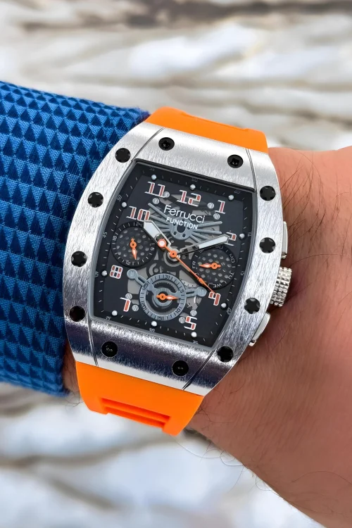 Ferrucci Turuncu Renk Silikon Kordon FCF.03258FS.04 Function Erkek Kol Saati+Bileklik zmfer156