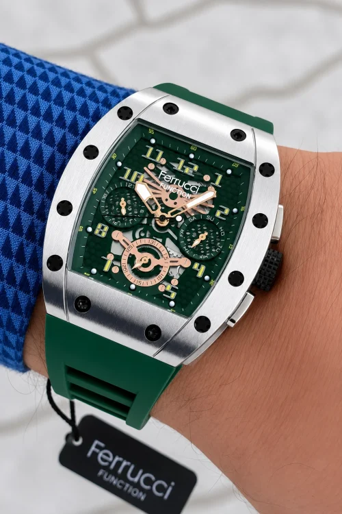 Ferrucci Yeşil Renk Silikon Kordon FCF.03258FS.05 Function Erkek Kol Saati+Bileklik zmfer156