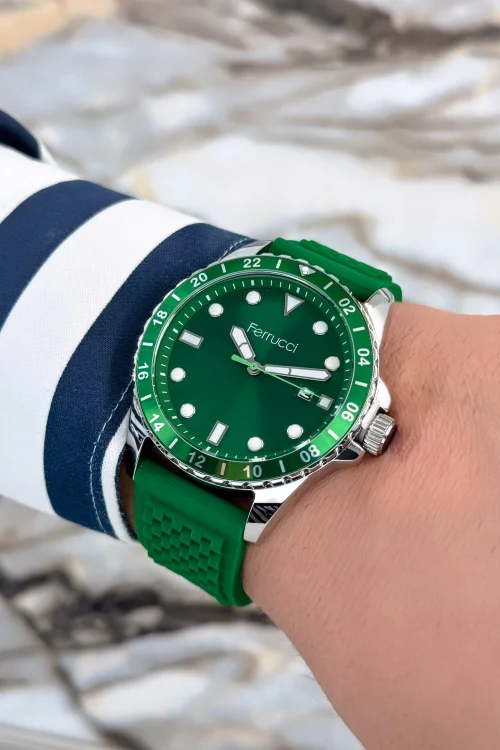 Ferrucci Yeşil Silikon Kordon Çelik Kasa Takvimli Erkek Kol Saati+Bileklik zmfer076