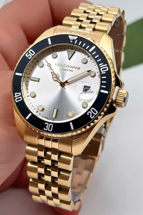 Lee Cooper LC07594.130 Gold Renk Çelik Kordon Erkek Kol Saati 3ATM+Bileklik Gold-Beyaz ZMLC017