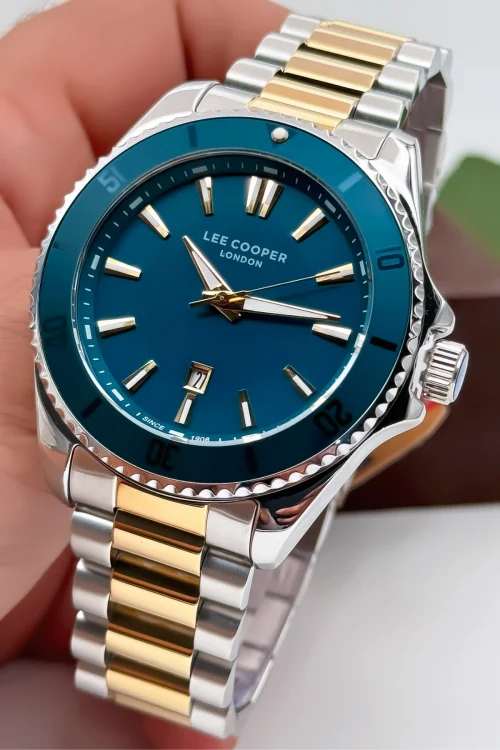 Lee Cooper LC07841.270 Gold-Gümüş Renk Çelik Kordon Erkek Kol Saati 3ATM+Bileklik Gold-Gümüş ZMLC018