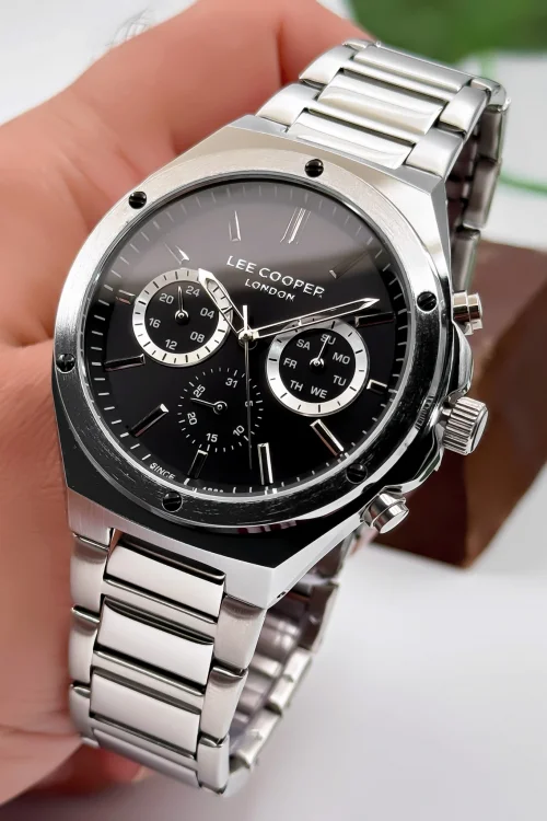 Lee Cooper LC07845.350 Gümüş Renk Çelik Kordon Erkek Kol Saati 3ATM+Bileklik Gümüş-Siyah ZMLC017