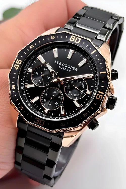 Lee Cooper LC07847.450-NM Siyah Renk Çelik Kordon Rose Renk Çelik Kasa Erkek Kol Saati ZMLC010