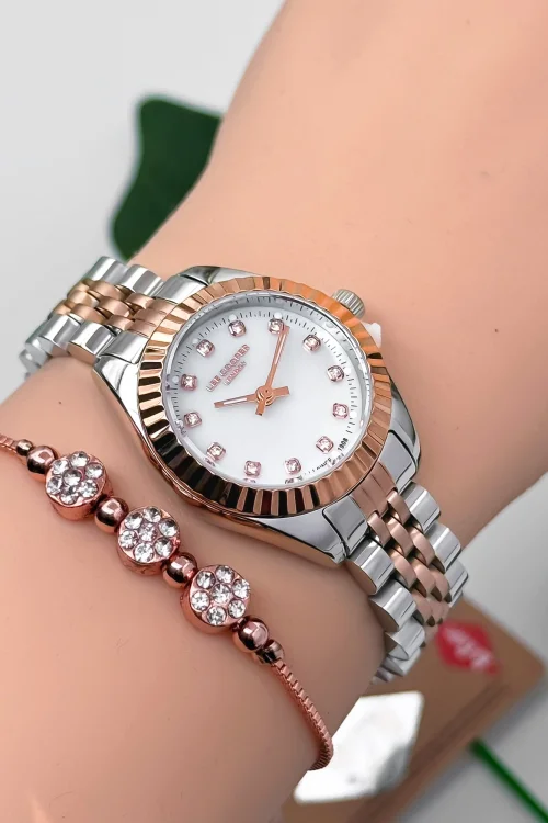 Lee Cooper LC07956.520 Gümüş-Rose Renk Çelik Kordon&Kasa Kadın Kol Saati 3Atm Su Geçirmezlik ZMLC029