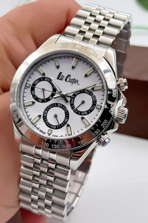Lee Cooper LC07963.330 Gümüş Renk Çelik Kordon Erkek Kol Saati 3ATM+Bileklik Gümüş-Beyaz ZMLC016