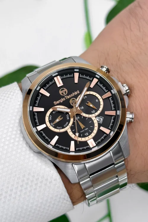 Sergio Tacchini Çelik Kordon&Kasa Erkek Kol Saati Gümüş-Siyah ST.1.10245-5 zmst002