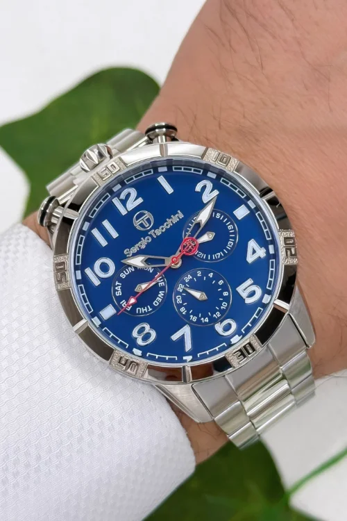 Sergio Tacchini Çelik Kordon&Kasa Erkek Kol Saati Gümüş-Mavi ST.1.10184-3 zmst001