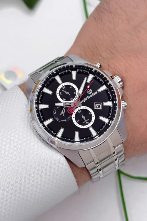 Sergio Tacchini Çelik Kordon&Kasa Erkek Kol Saati Gümüş-Siyah ST.1.10167-2 zmst006