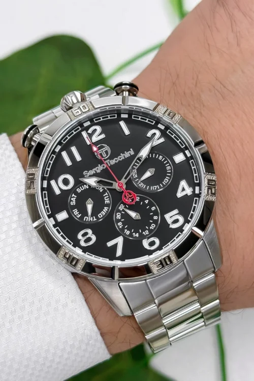 Sergio Tacchini Çelik Kordon&Kasa Erkek Kol Saati Gümüş-Siyah ST.1.10184-1 zmst001