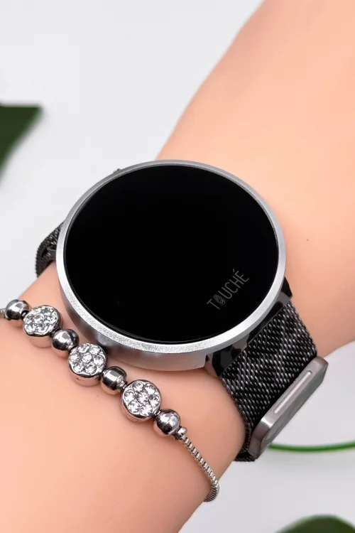 Touche Dokunmatik Unisex Kol Saati Dokunmatik Ekran 3 Atm Su Geçirmez Gümüş-Siyah zmtc005