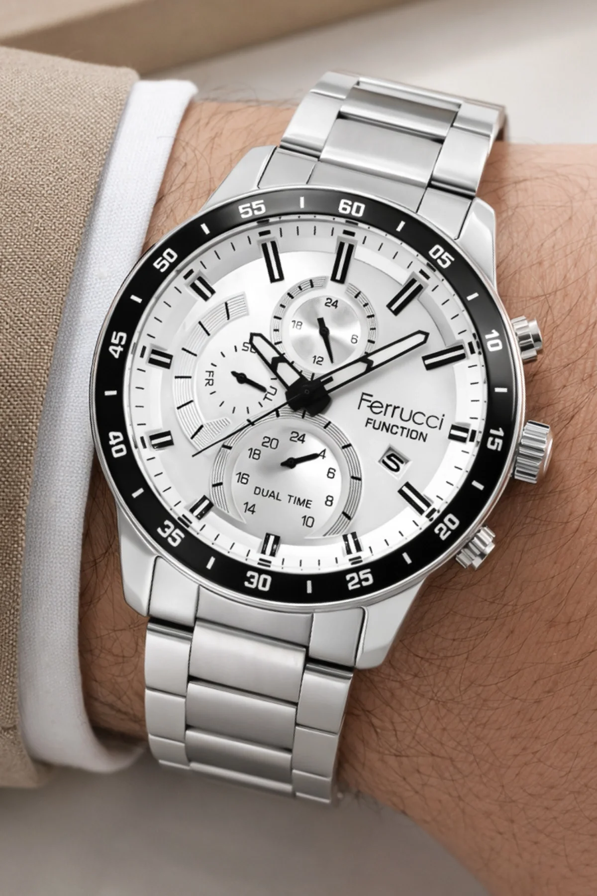 Ferrucci Function Gümüş Renk Kasa ve Gümüş Renk Çelik Kordonlu Erkek Kol Saati zmfer063