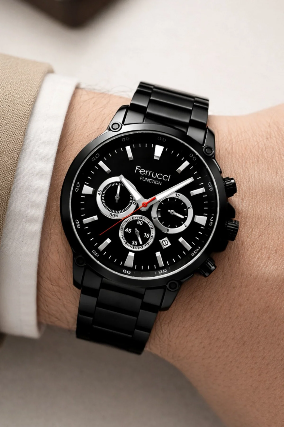 Ferrucci Function Erkek Kol Saati Çelik Kordon Çelik Kasa 3 ATM Suya Dayanıklılık Siyah zmfer053