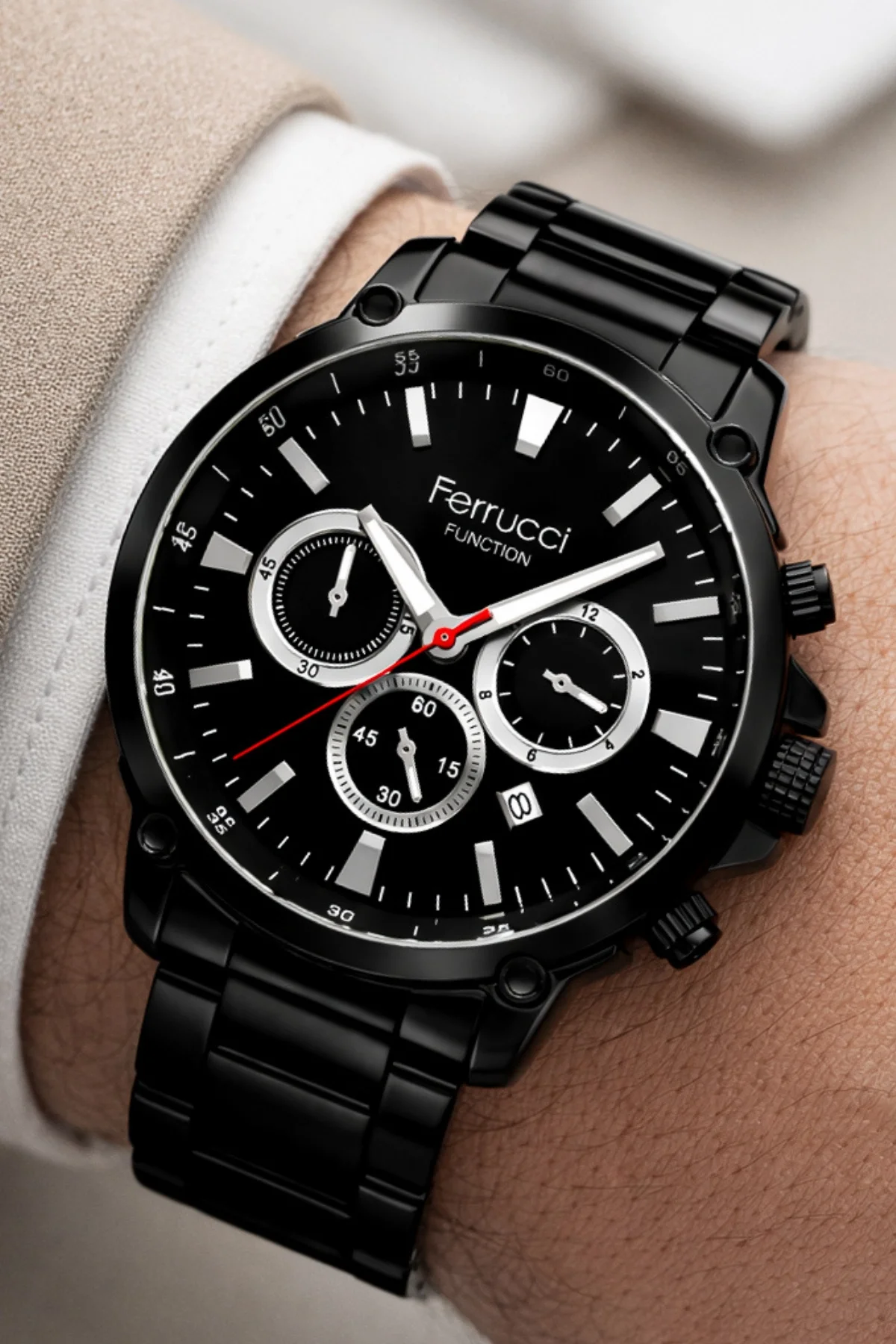 Ferrucci Function Erkek Kol Saati Çelik Kordon Çelik Kasa 3 ATM Suya Dayanıklılık Siyah zmfer053