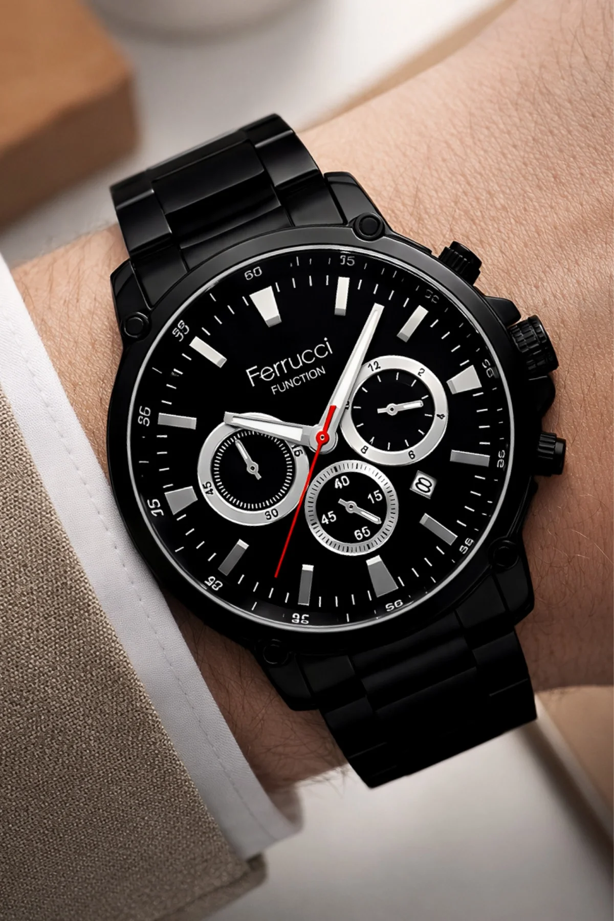 Ferrucci Function Erkek Kol Saati Çelik Kordon Çelik Kasa 3 ATM Suya Dayanıklılık Siyah zmfer053