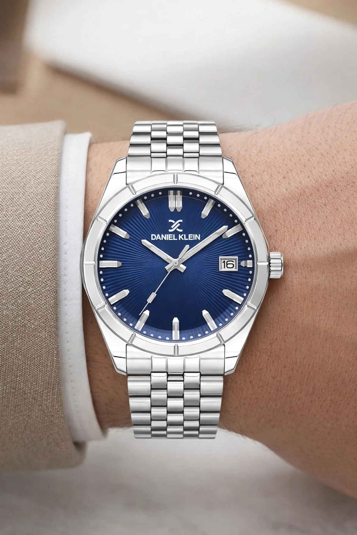 Daniel Klein Çelik Kordon&Kasa Takvimli Erkek Kol Saati Bileklik Hediyeli Gümüş-Mavi zmdk1202