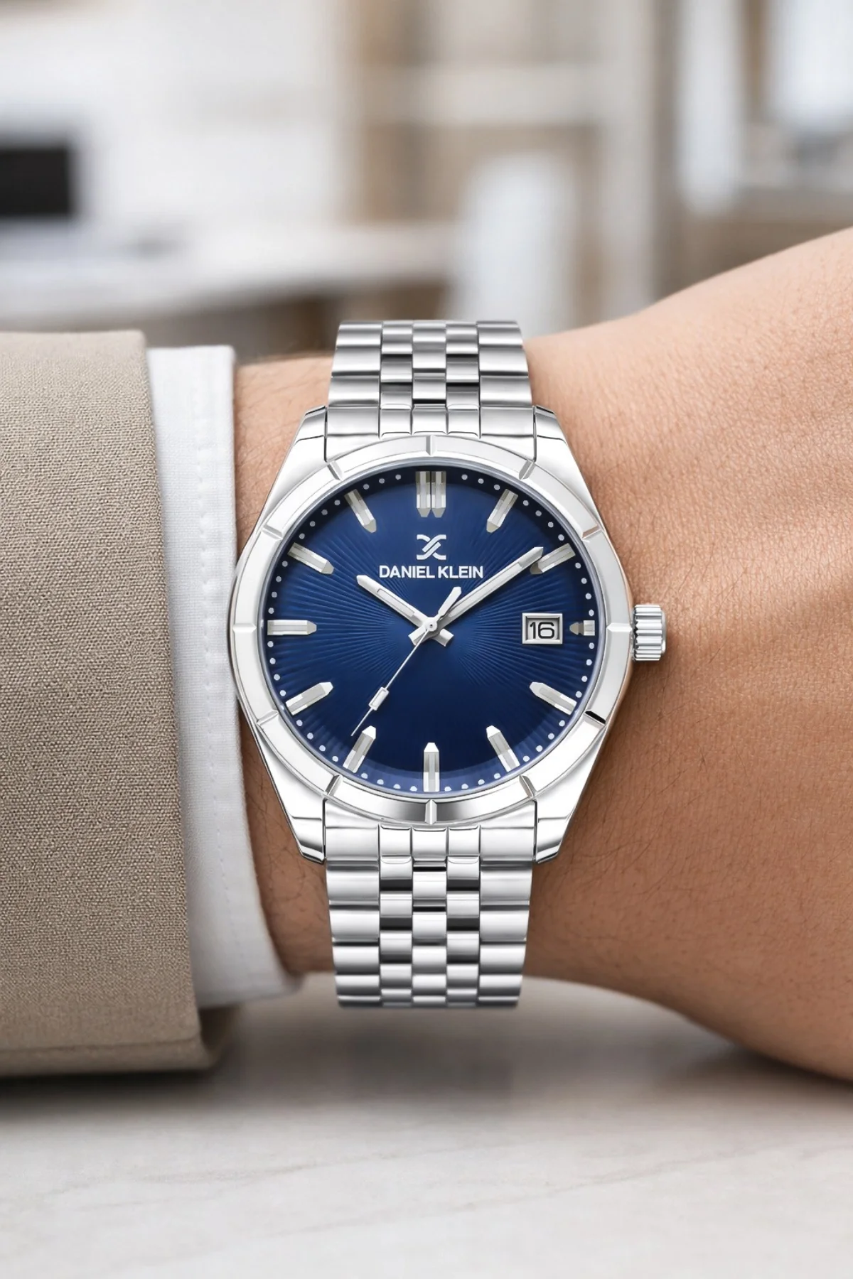 Daniel Klein Çelik Kordon&Kasa Takvimli Erkek Kol Saati Bileklik Hediyeli Gümüş-Mavi zmdk1202