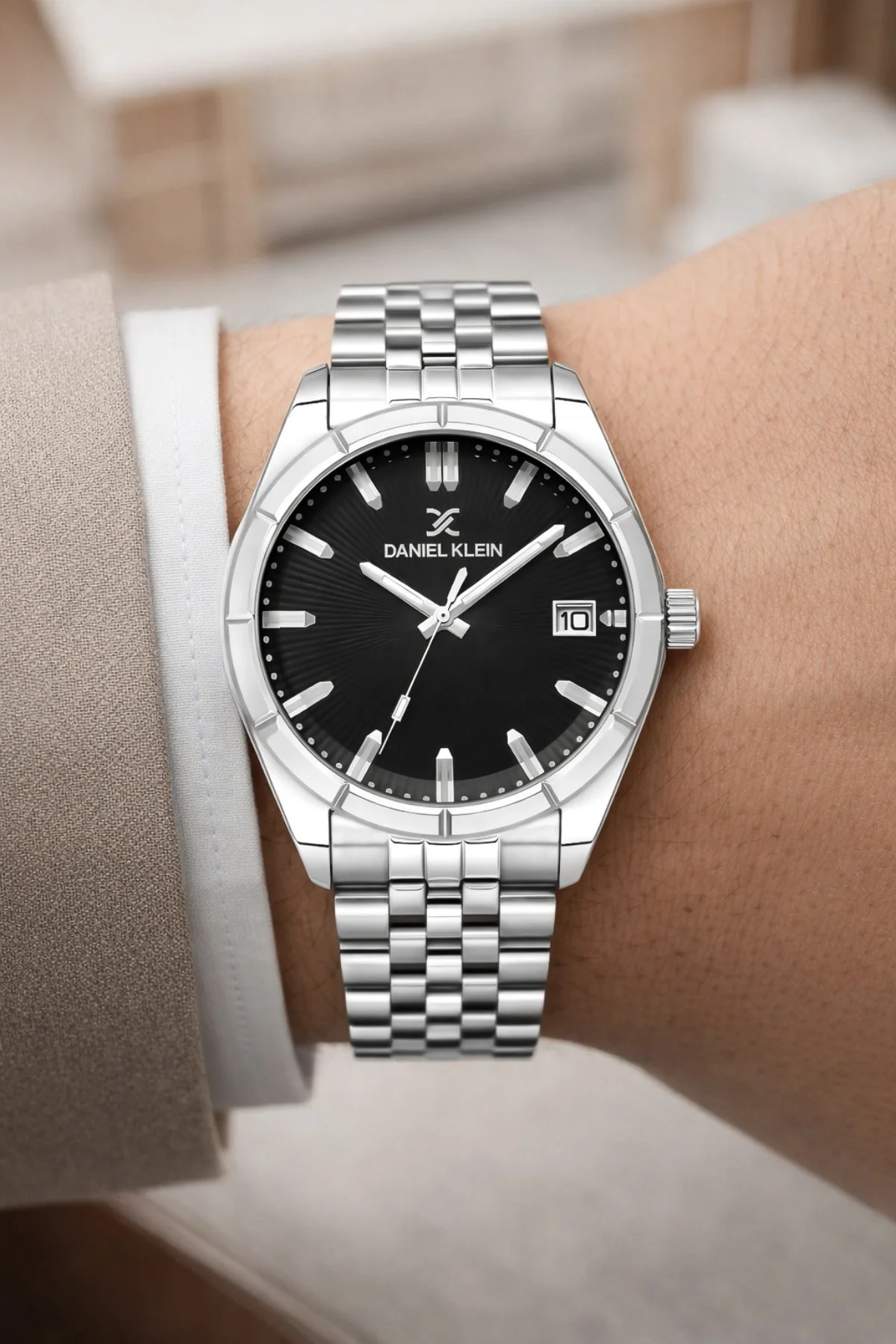 Daniel Klein Çelik Kordon&Kasa Takvimli Erkek Kol Saati Bileklik Hediyeli Gümüş-Siyah zmdk1202