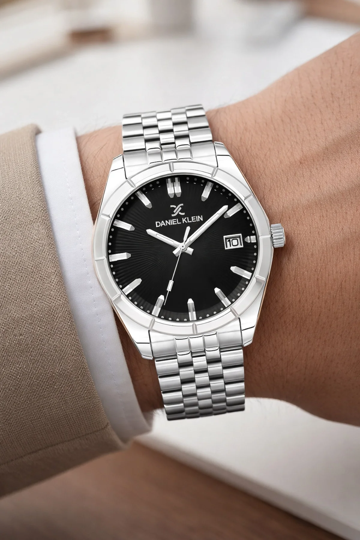 Daniel Klein Çelik Kordon&Kasa Takvimli Erkek Kol Saati Bileklik Hediyeli Gümüş-Siyah zmdk1202