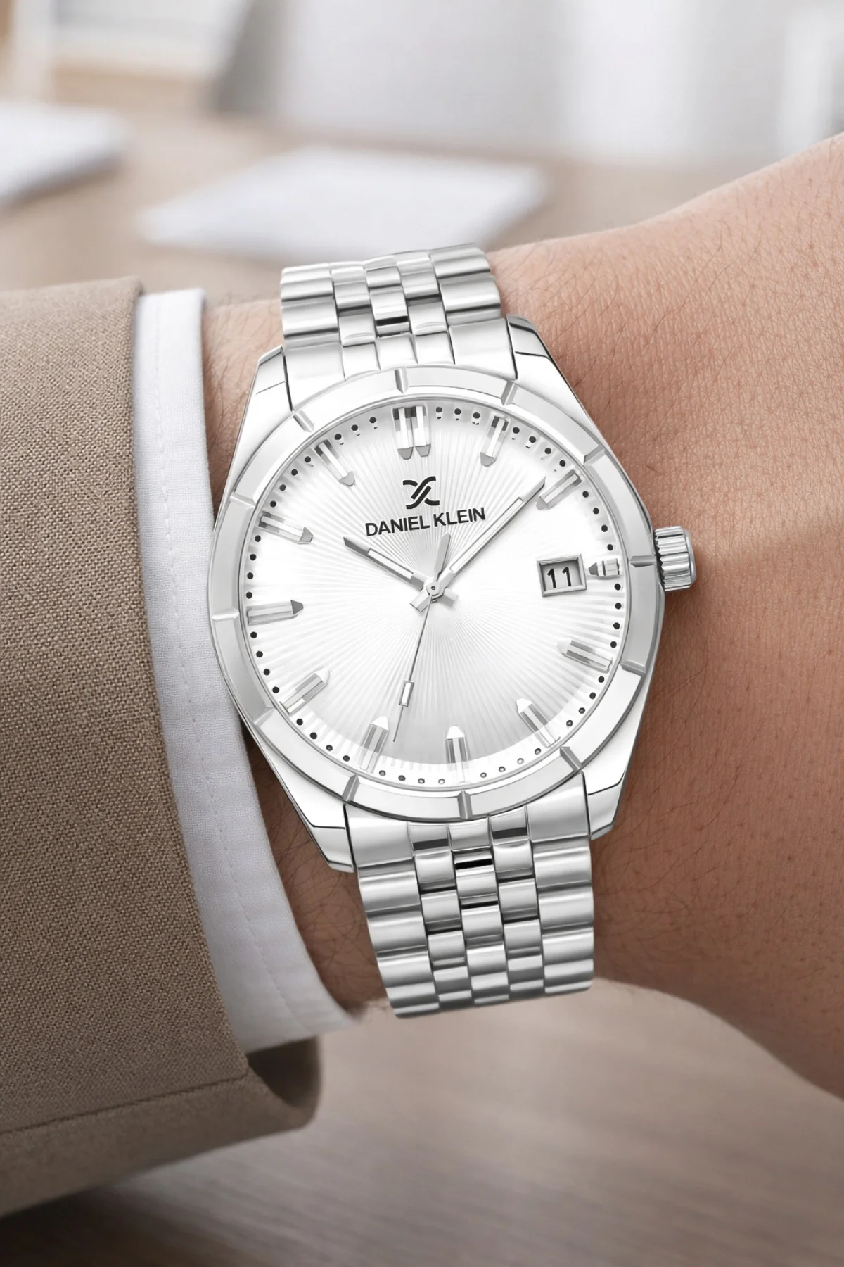 Daniel Klein Çelik Kordon&Kasa Takvimli Erkek Kol Saati Bileklik Hediyeli Gümüş-Beyaz zmdk1202