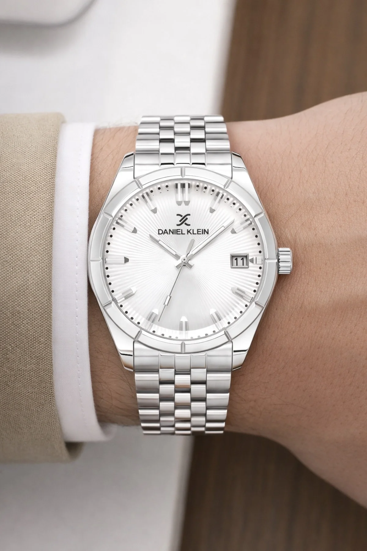 Daniel Klein Çelik Kordon&Kasa Takvimli Erkek Kol Saati Bileklik Hediyeli Gümüş-Beyaz zmdk1202