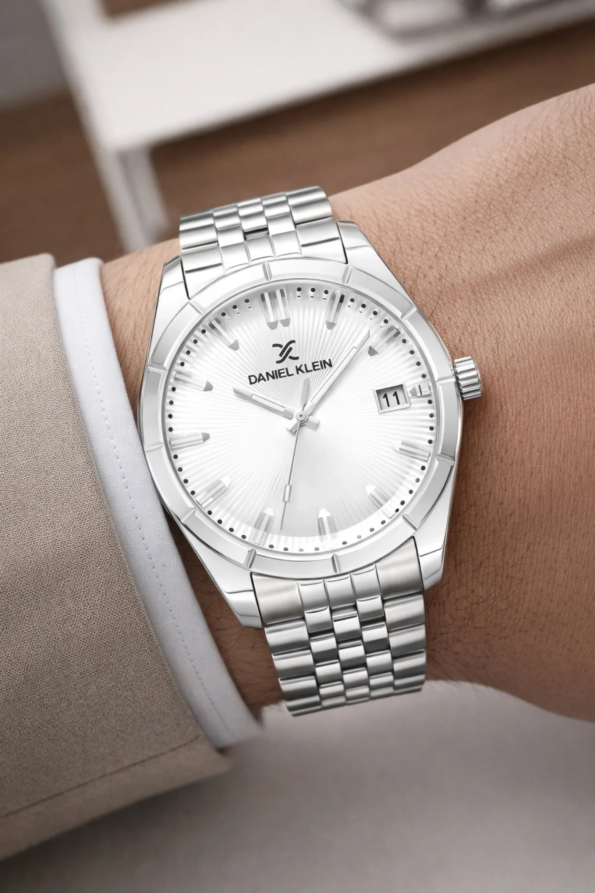 Daniel Klein Çelik Kordon&Kasa Takvimli Erkek Kol Saati Bileklik Hediyeli Gümüş-Beyaz zmdk1202