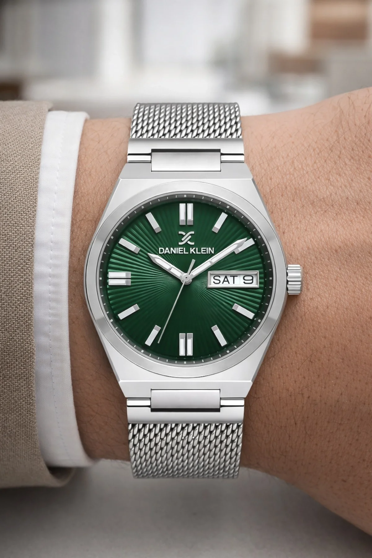 Daniel Klein Çelik Kordon&Kasa Takvimli Erkek Kol Saati Bileklik Hediyeli Gümüş-Yeşil zmdk1203