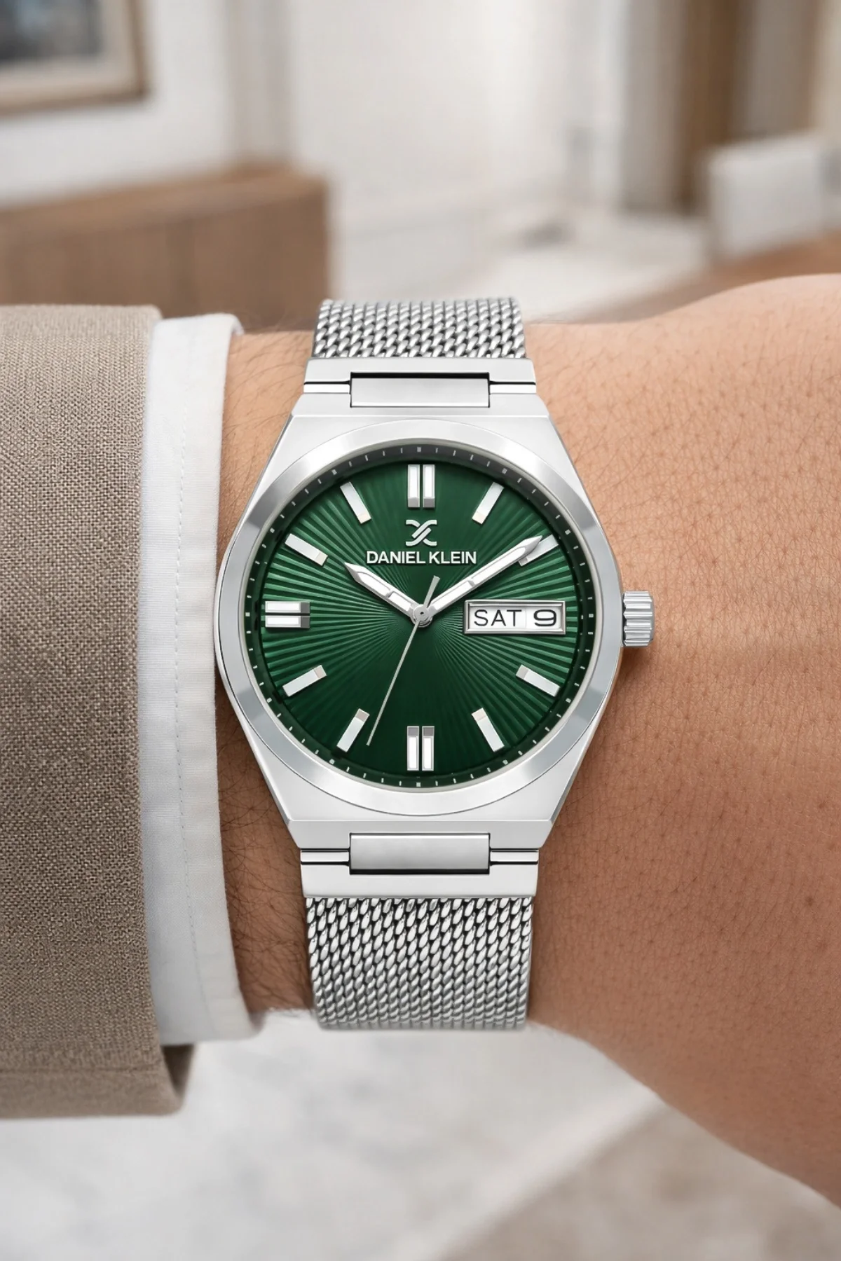 Daniel Klein Çelik Kordon&Kasa Takvimli Erkek Kol Saati Bileklik Hediyeli Gümüş-Yeşil zmdk1203