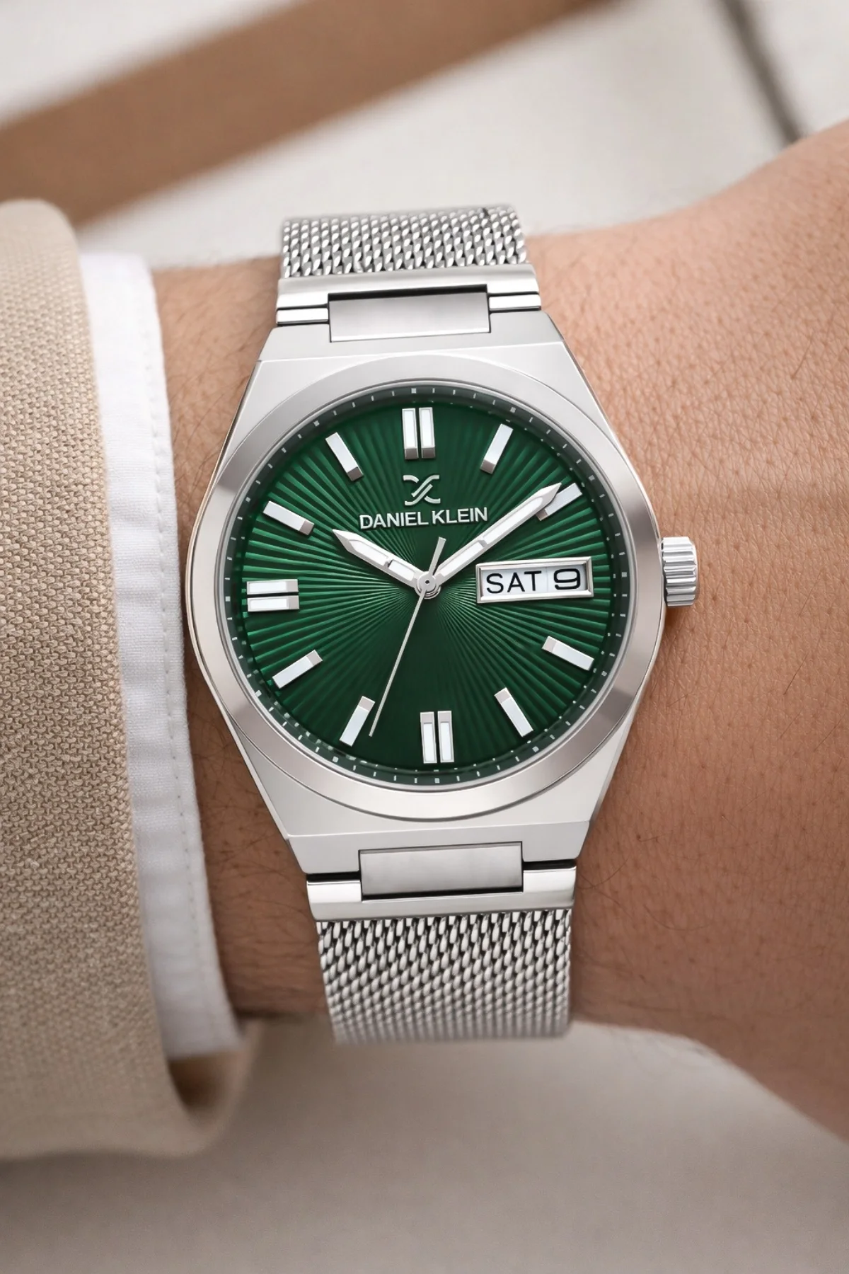 Daniel Klein Çelik Kordon&Kasa Takvimli Erkek Kol Saati Bileklik Hediyeli Gümüş-Yeşil zmdk1203
