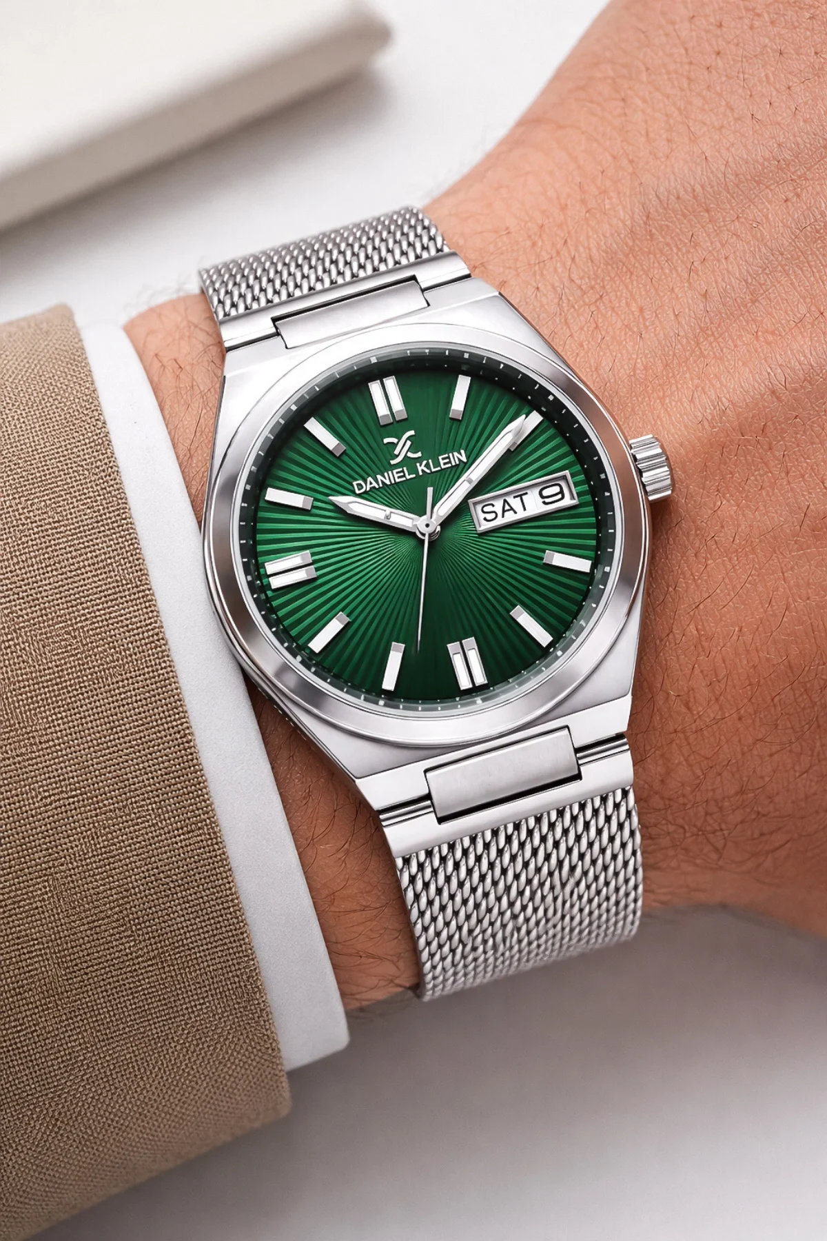 Daniel Klein Çelik Kordon&Kasa Takvimli Erkek Kol Saati Bileklik Hediyeli Gümüş-Yeşil zmdk1203