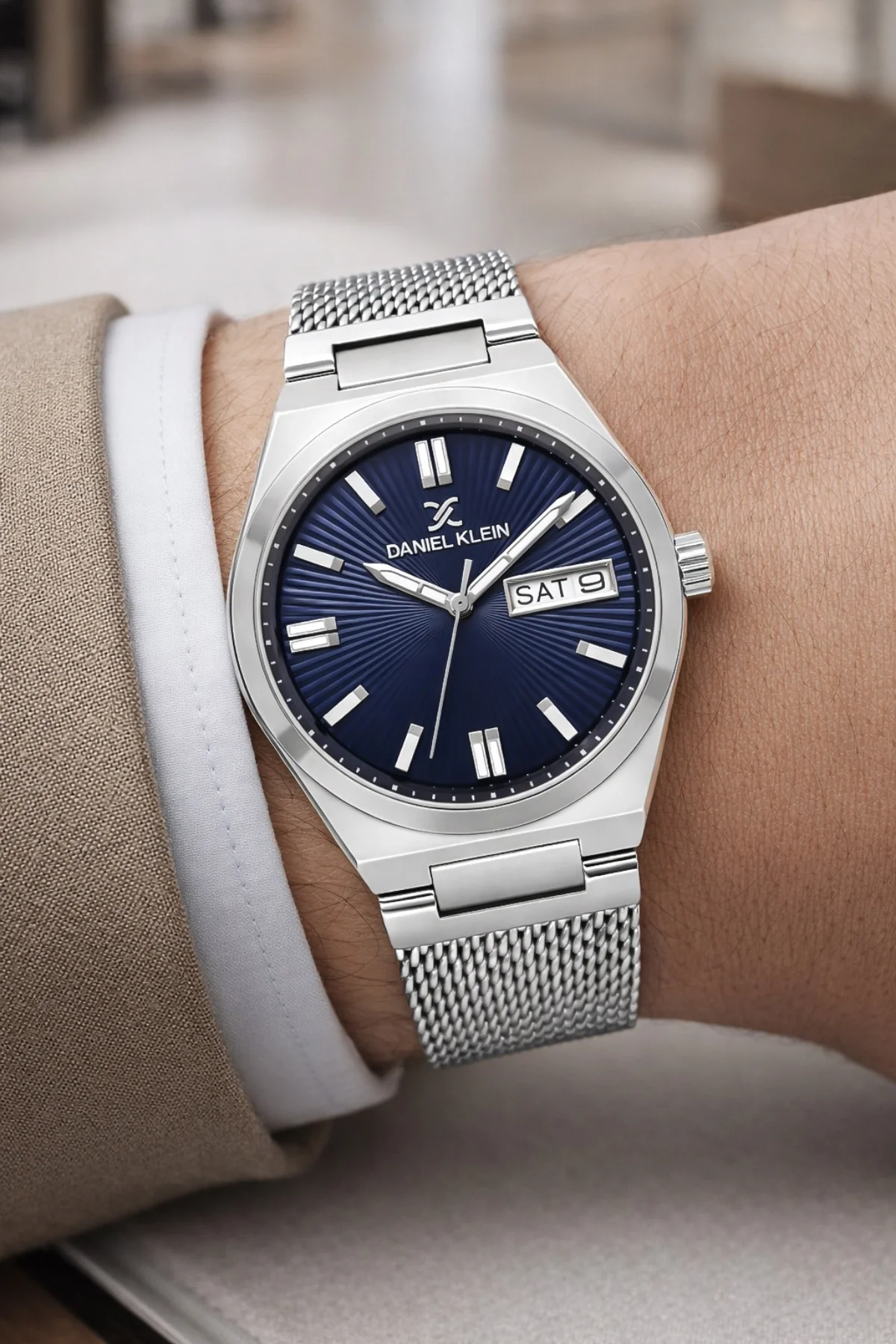 Daniel Klein Çelik Kordon&Kasa Takvimli Erkek Kol Saati Bileklik Hediyeli Gümüş-Mavi zmdk1203