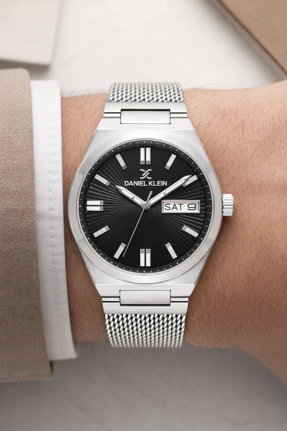 Daniel Klein Çelik Kordon&Kasa Takvimli Erkek Kol Saati Bileklik Hediyeli Gümüş-Siyah zmdk1203