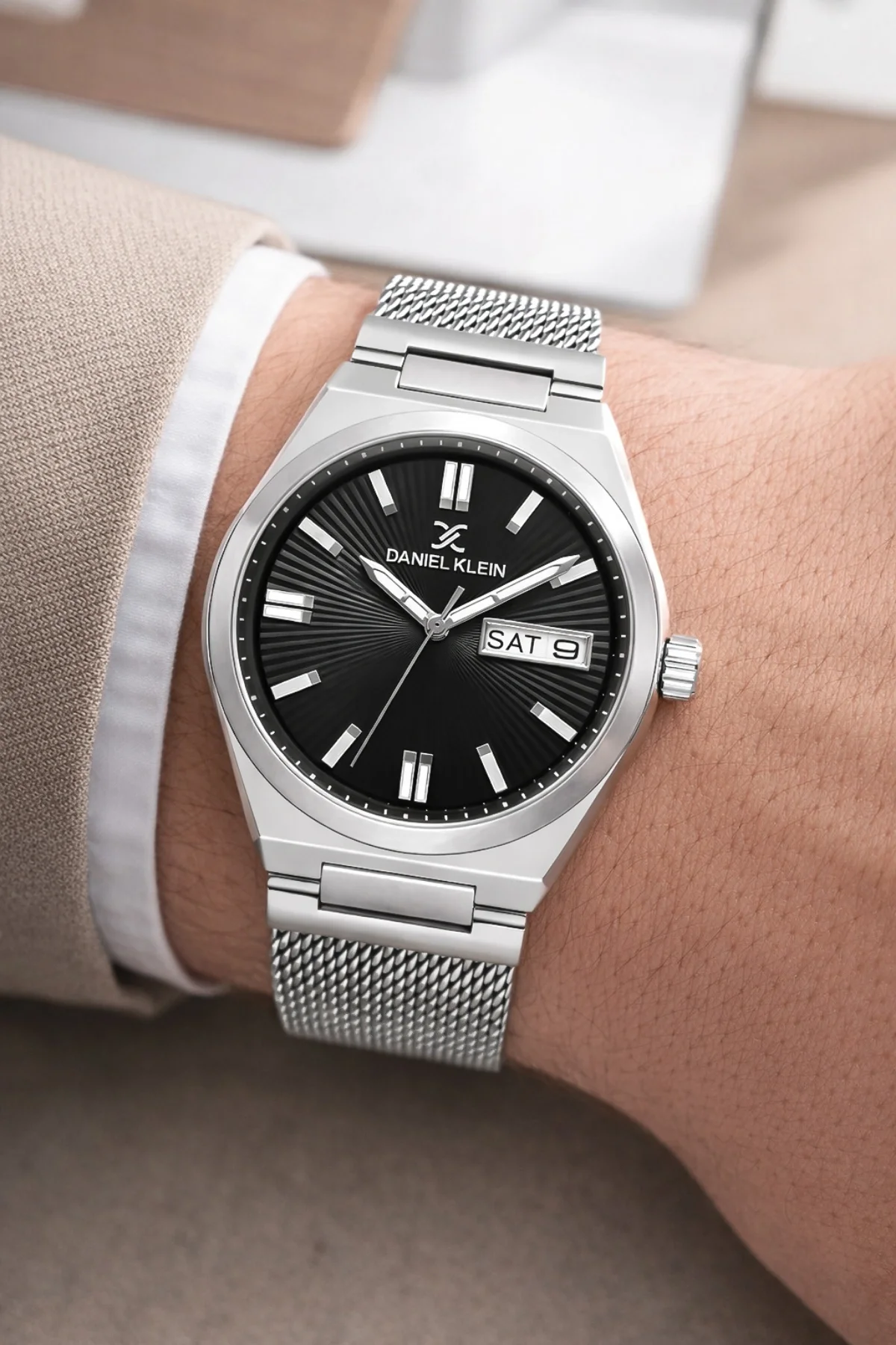 Daniel Klein Çelik Kordon&Kasa Takvimli Erkek Kol Saati Bileklik Hediyeli Gümüş-Siyah zmdk1203