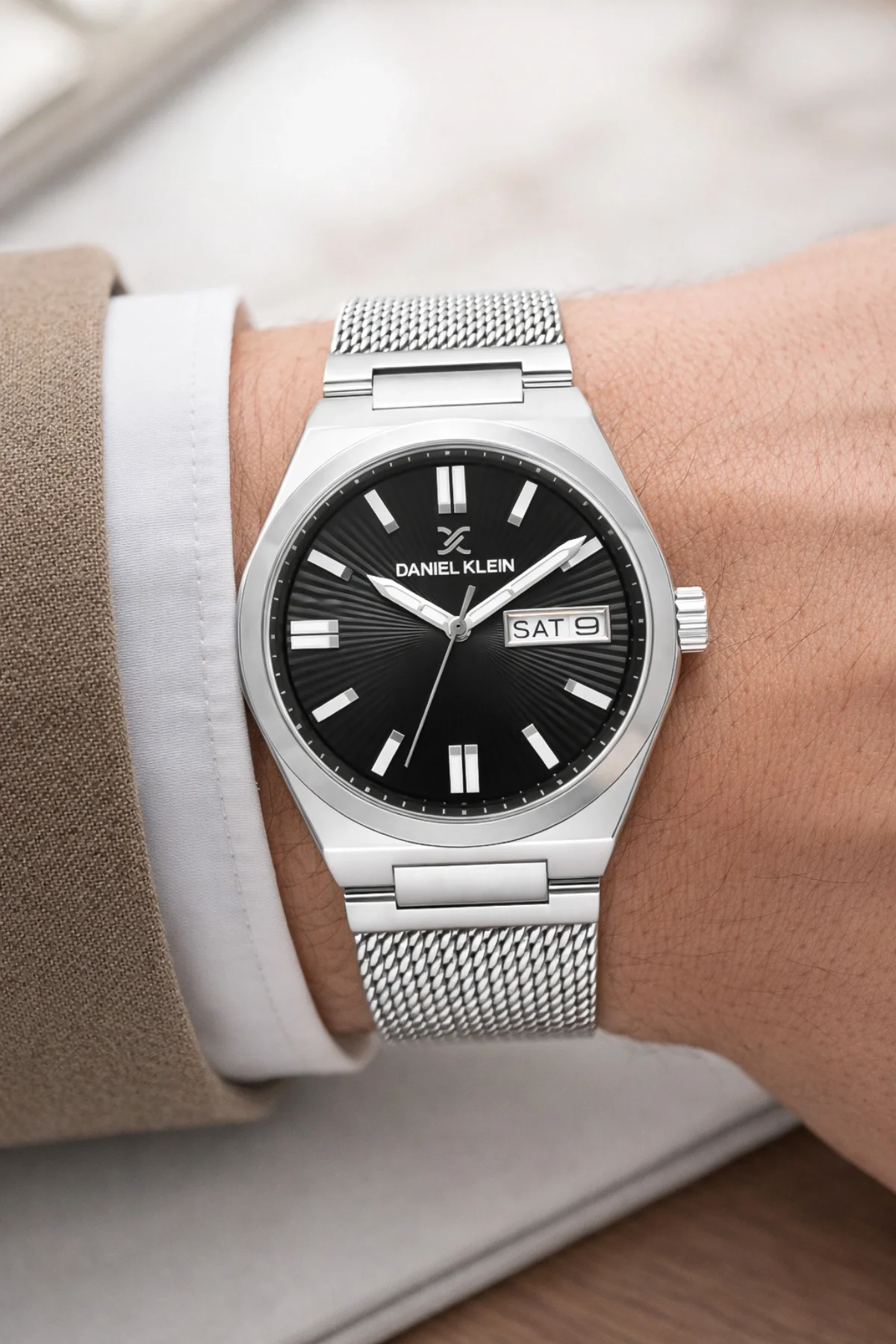 Daniel Klein Çelik Kordon&Kasa Takvimli Erkek Kol Saati Bileklik Hediyeli Gümüş-Siyah zmdk1203