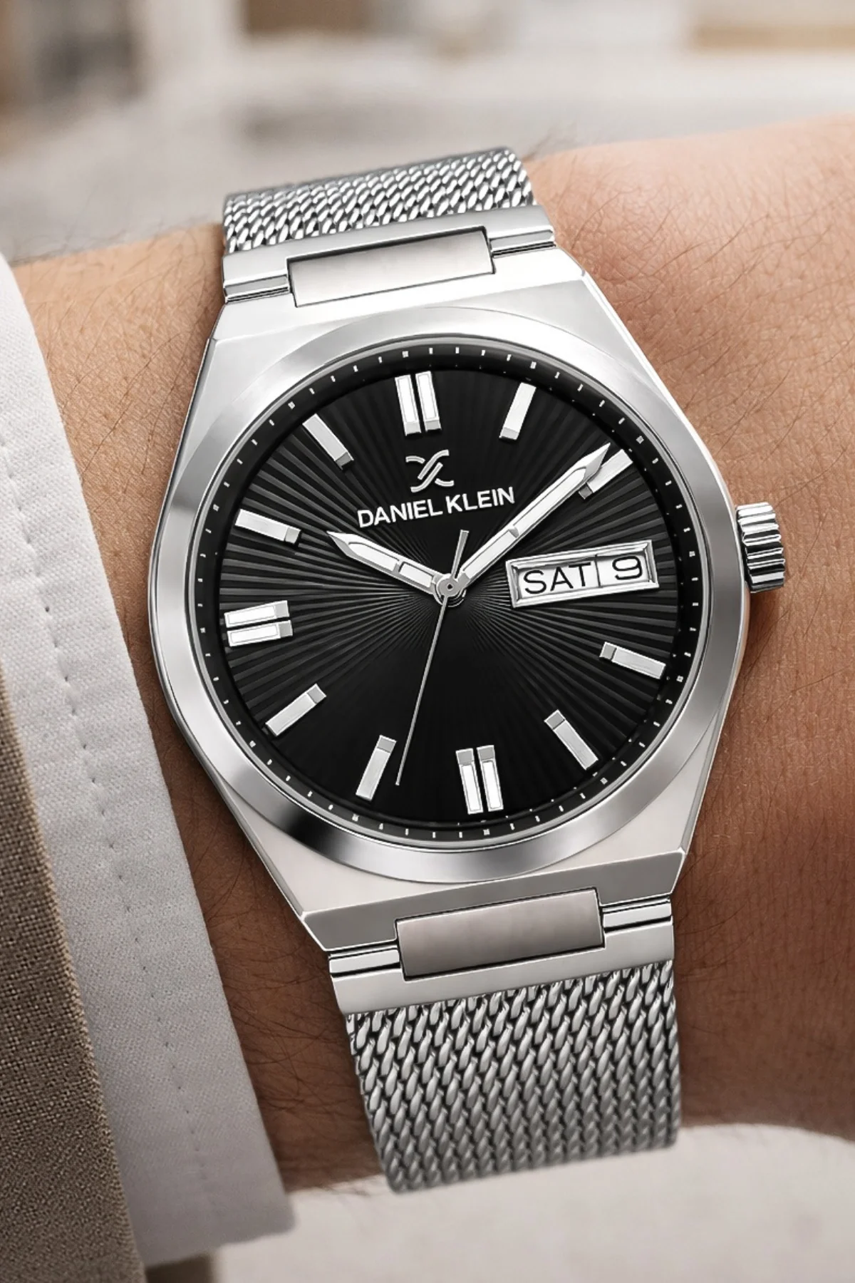 Daniel Klein Çelik Kordon&Kasa Takvimli Erkek Kol Saati Bileklik Hediyeli Gümüş-Siyah zmdk1203