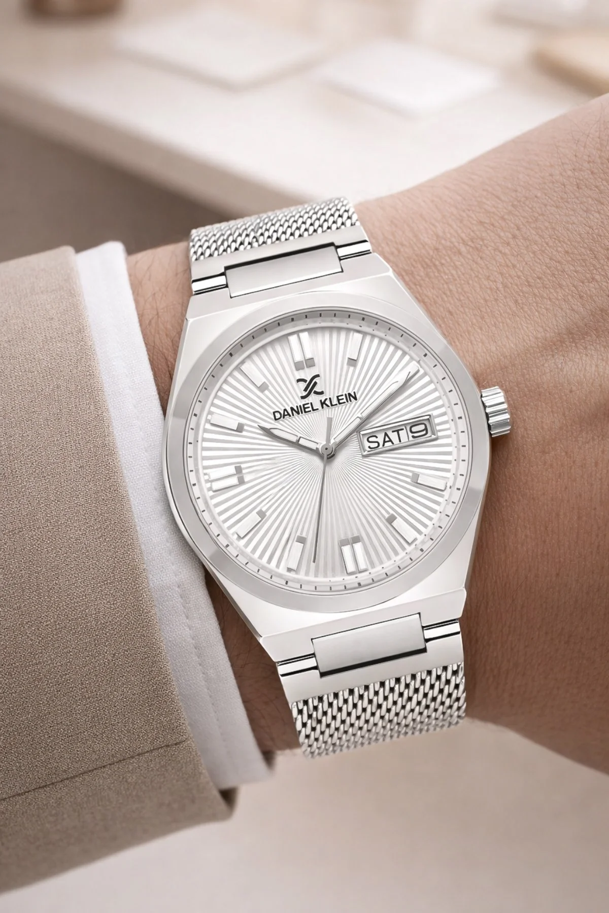 Daniel Klein Çelik Kordon&Kasa Takvimli Erkek Kol Saati Bileklik Hediyeli Gümüş-Beyaz zmdk1203