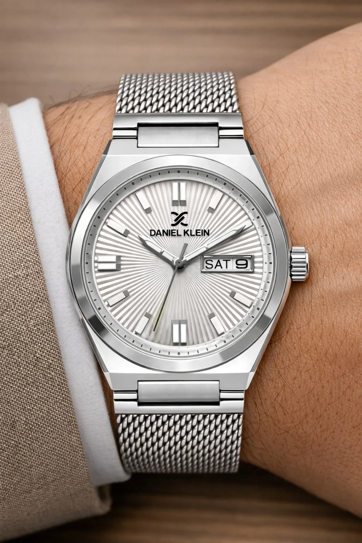 Daniel Klein Çelik Kordon&Kasa Takvimli Erkek Kol Saati Bileklik Hediyeli Gümüş-Beyaz zmdk1203