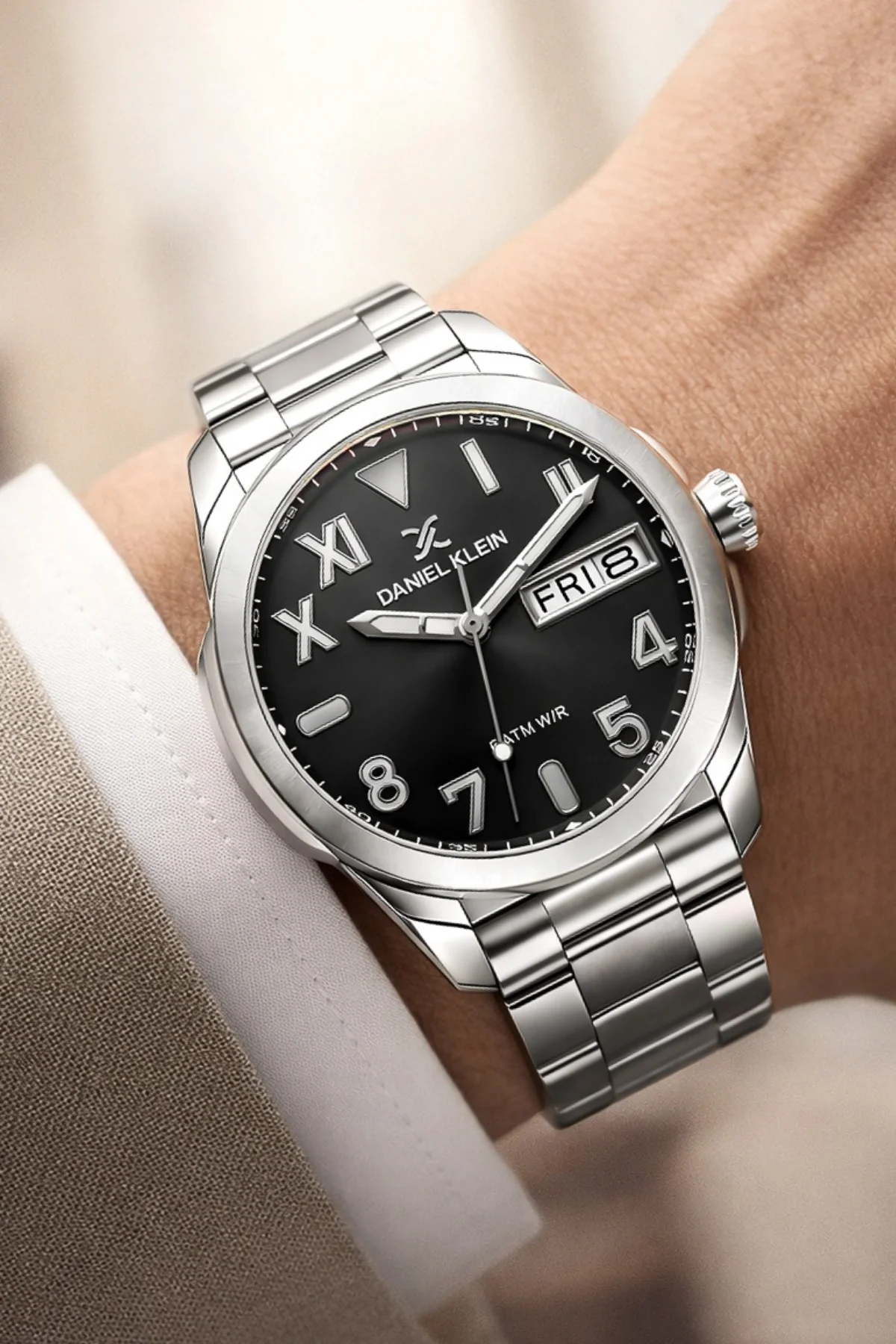 Daniel Klein Çelik Kordon&Kasa Takvimli Erkek Kol Saati Bileklik Hediyeli Gümüş-Siyah zmdk1204