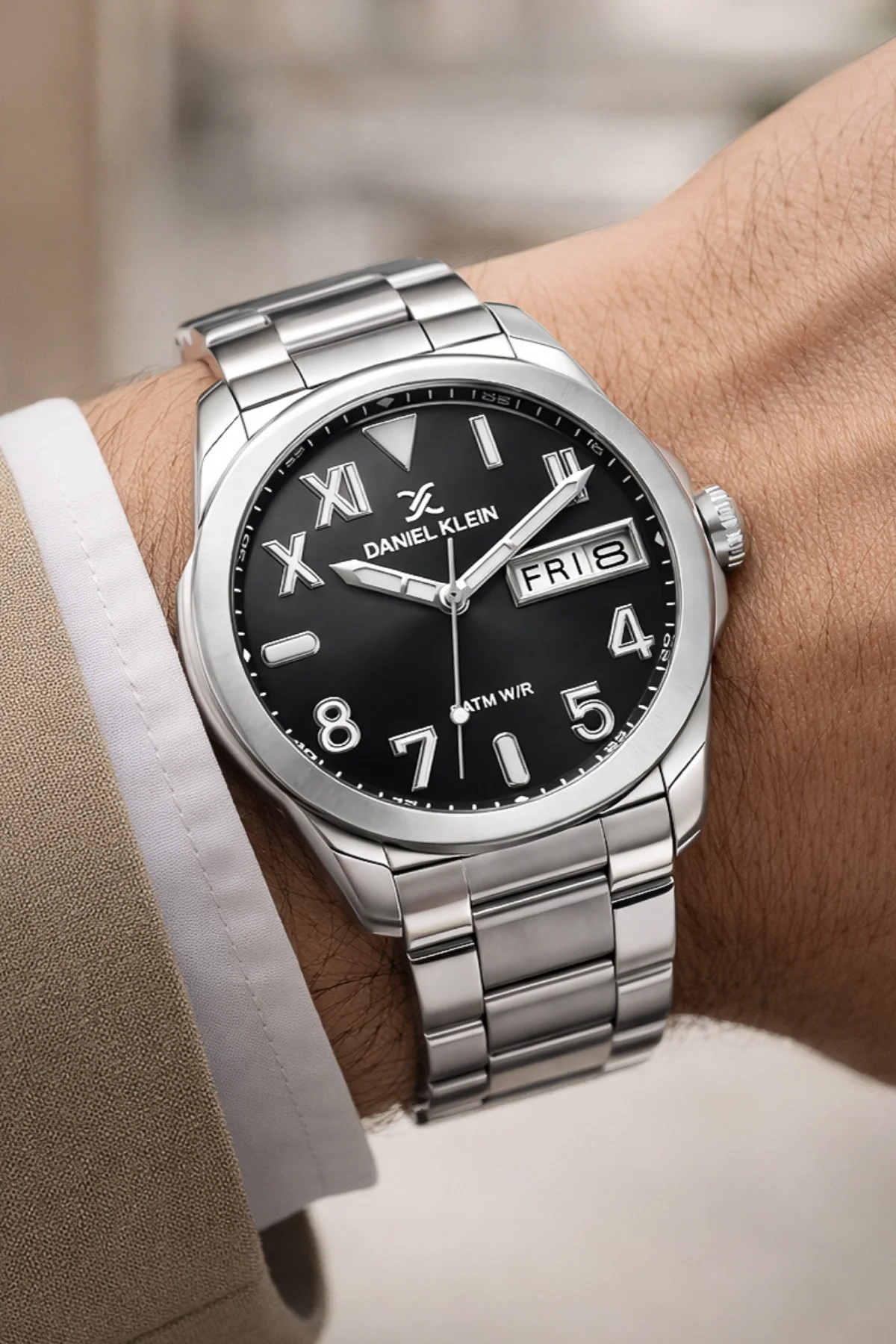 Daniel Klein Çelik Kordon&Kasa Takvimli Erkek Kol Saati Bileklik Hediyeli Gümüş-Siyah zmdk1204