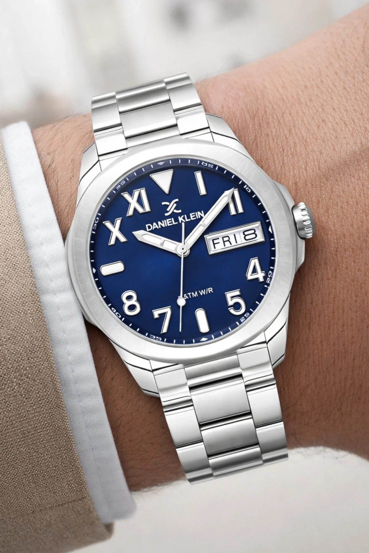 Daniel Klein Çelik Kordon&Kasa Takvimli Erkek Kol Saati Bileklik Hediyeli Gümüş-Mavi zmdk1204