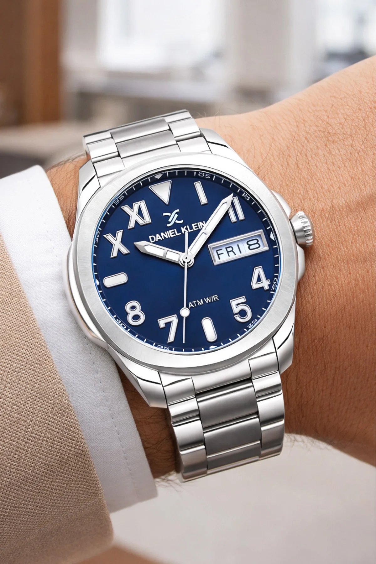 Daniel Klein Çelik Kordon&Kasa Takvimli Erkek Kol Saati Bileklik Hediyeli Gümüş-Mavi zmdk1204