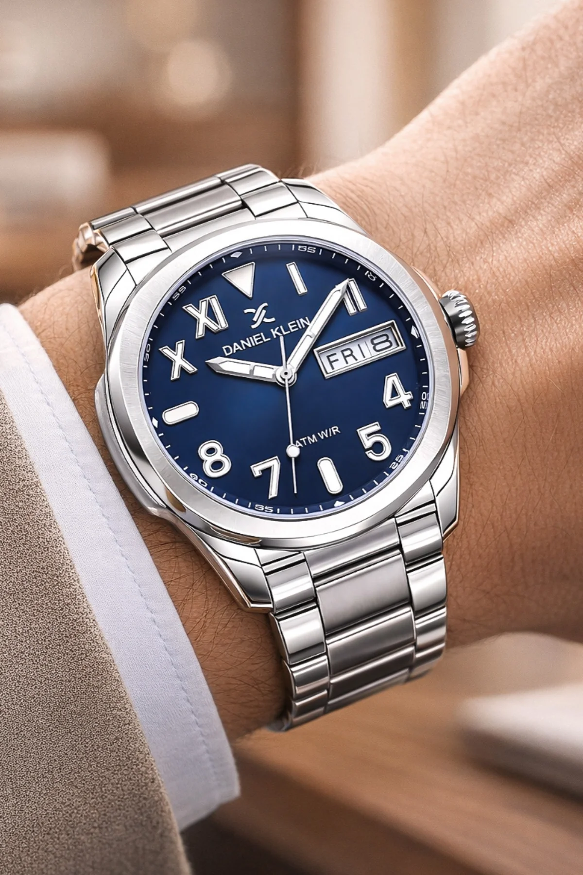 Daniel Klein Çelik Kordon&Kasa Takvimli Erkek Kol Saati Bileklik Hediyeli Gümüş-Mavi zmdk1204