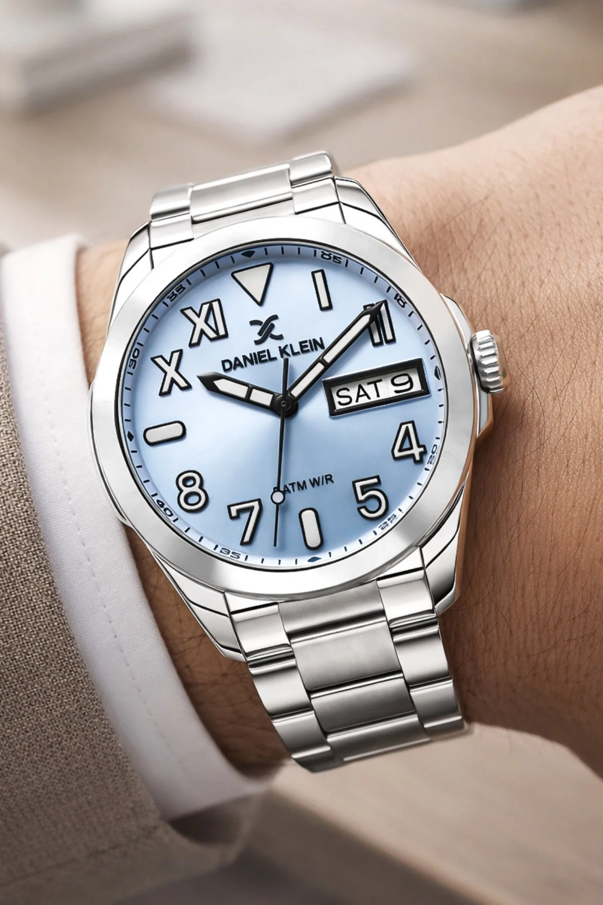 Daniel Klein Çelik Kordon&Kasa Takvimli Erkek Kol Saati Bileklik Hediyeli Gümüş-Açık Mavi zmdk1204